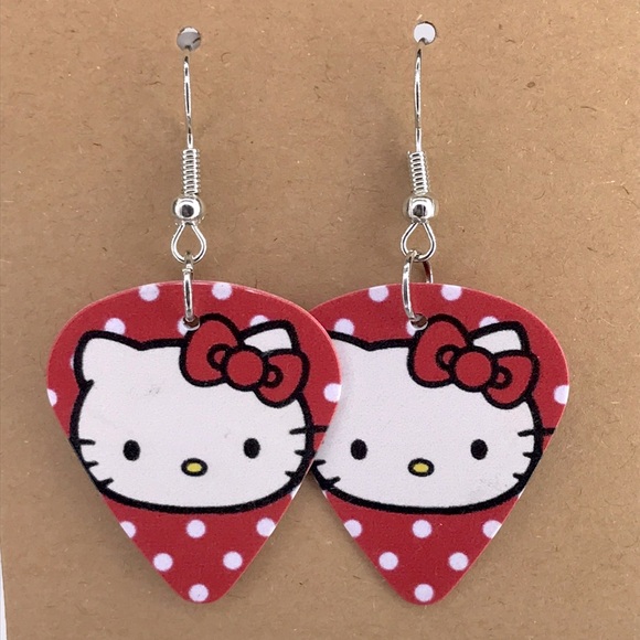 Hello Kitty Jewelry - Hello Kitty Multicolor Earrings with Red Bow Custom Guitar Pick